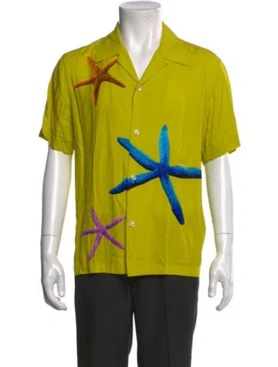 Pre-owned Sandro Printed Short Sleeve Shirt In Yellow