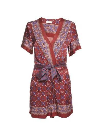 Pre-owned Sandro Printed Silk Playsuit In Red