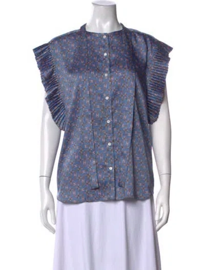 Pre-owned Sandro Printed Sleeveless Blouse In Blue