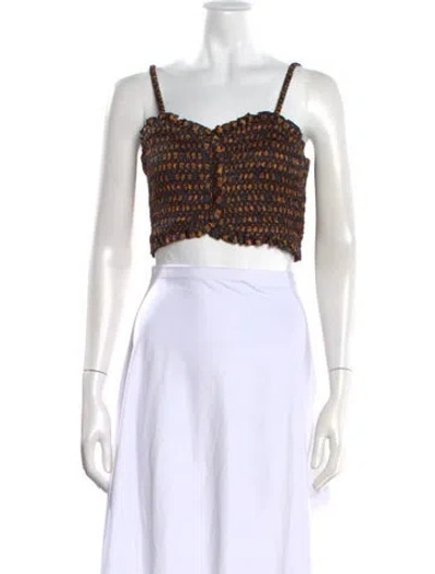 Pre-owned Sandro Printed Square Neckline Crop Top W/ Tags In Black