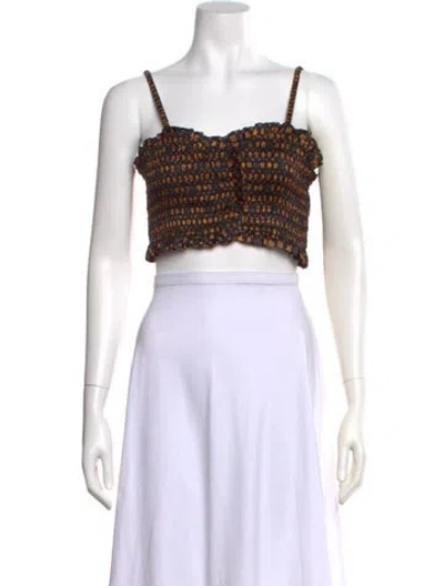 Pre-owned Sandro Printed Square Neckline Crop Top W/ Tags In Multi