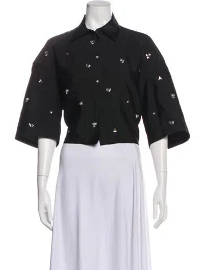 Pre-owned Sandro Printed Three-quarter Sleeve Blouse In Black