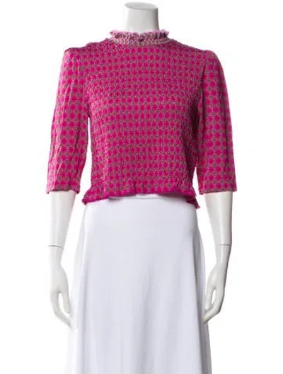Pre-owned Sandro Printed Three-quarter Sleeve Blouse In Pink