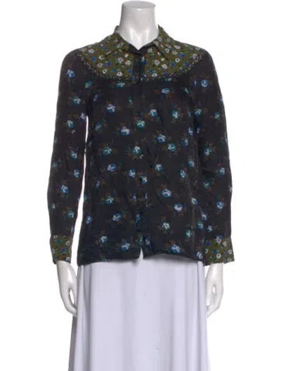 Pre-owned Sandro Printed Three-quarter Sleeve Button-up Top In Black