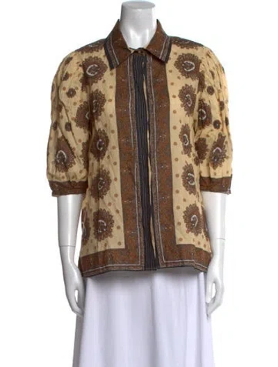 Pre-owned Sandro Printed Three-quarter Sleeve Button-up Top In Neutral