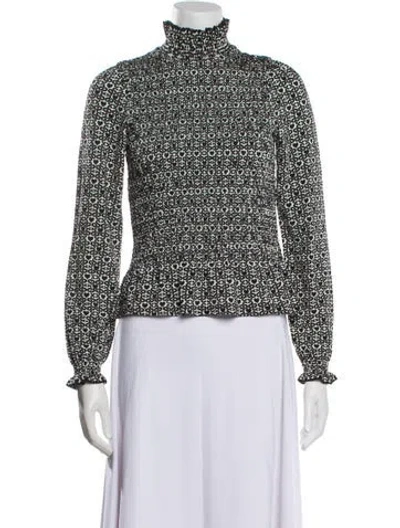 Pre-owned Sandro Printed Turtleneck Blouse In White
