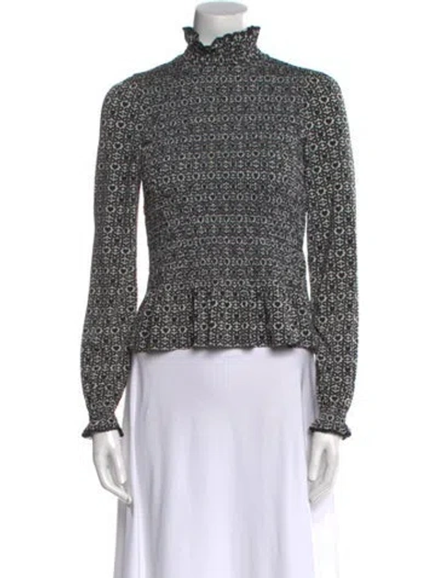 Pre-owned Sandro Printed Turtleneck Crop Top In Black