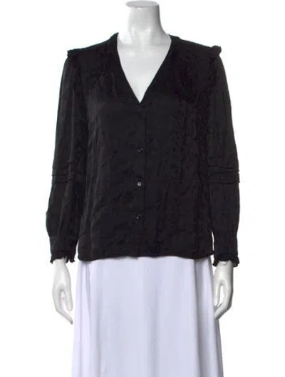 Pre-owned Sandro Printed V-neck Blouse In Black