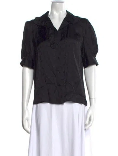Pre-owned Sandro Printed V-neck Blouse In Black