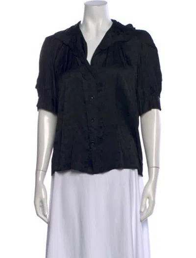 Pre-owned Sandro Printed V-neck Blouse In Black