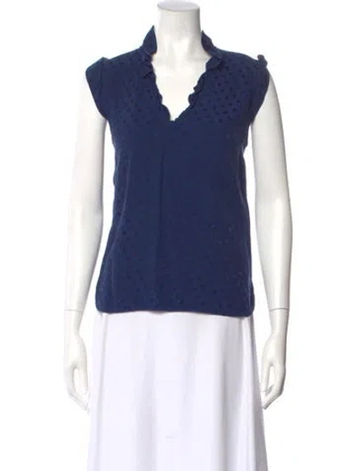 Pre-owned Sandro Printed V-neck Blouse In Blue