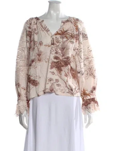Pre-owned Sandro Printed V-neck Blouse In Brown