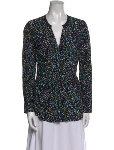 Pre-owned Sandro Printed V-neck Blouse In Green
