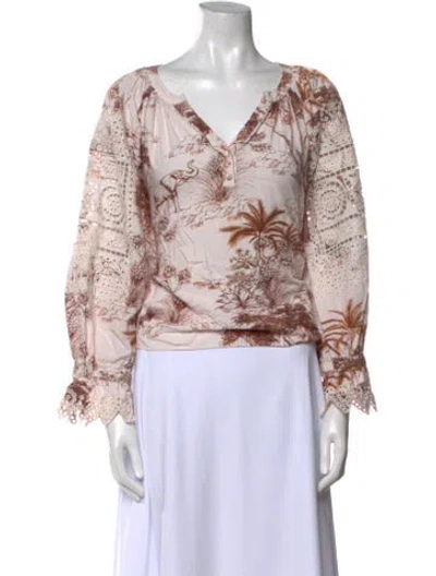 Pre-owned Sandro Printed V-neck Blouse In Neutral