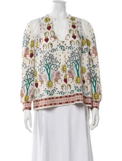 Pre-owned Sandro Printed V-neck Blouse In White