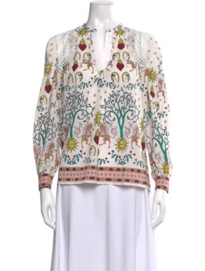 Pre-owned Sandro Printed V-neck Blouse In White