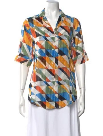 Pre-owned Sandro Printed V-neck Blouse In Yellow