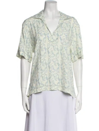 Pre-owned Sandro Printed V-neck Button-up Top In Neutral