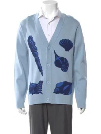 Pre-owned Sandro Printed V-neck Cardigan In Blue
