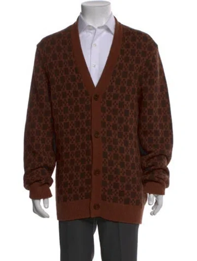 Pre-owned Sandro Printed V-neck Cardigan In Brown