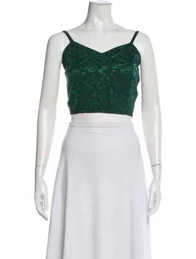Pre-owned Sandro Printed V-neck Crop Top In Green