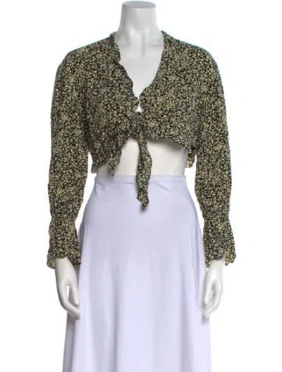 Pre-owned Sandro Printed V-neck Crop Top In Neutral