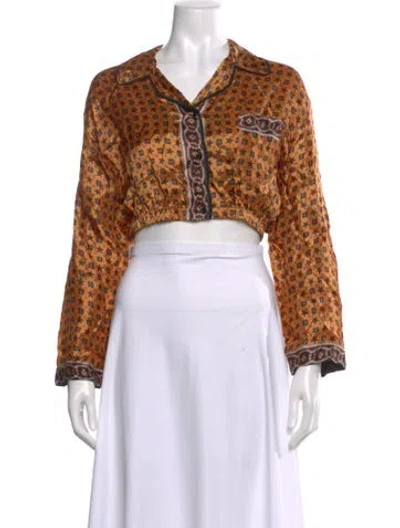 Pre-owned Sandro Printed V-neck Crop Top In Orange