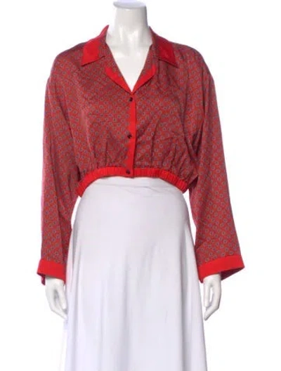 Pre-owned Sandro Printed V-neck Crop Top In Red