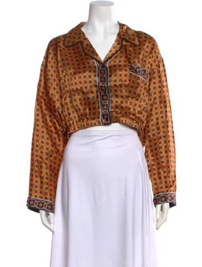 Pre-owned Sandro Printed V-neck Crop Top W/ Tags In Orange