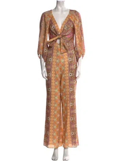 Pre-owned Sandro Printed V-neck Jumpsuit In Multi