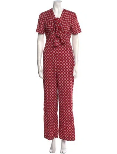 Pre-owned Sandro Printed V-neck Jumpsuit In Red