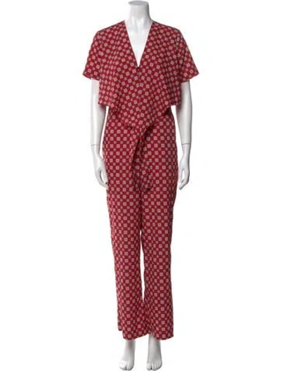 Pre-owned Sandro Printed V-neck Jumpsuit In Red