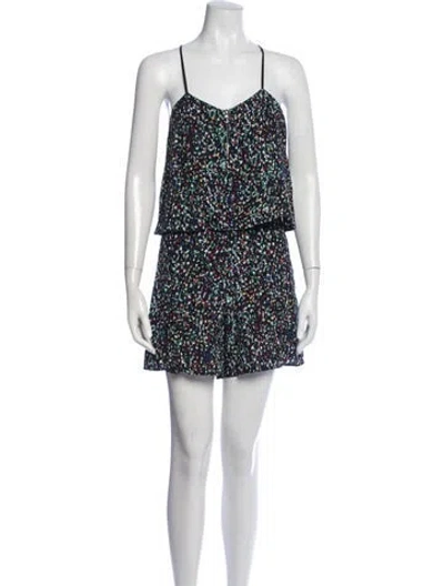 Pre-owned Sandro Printed V-neck Romper In Blue