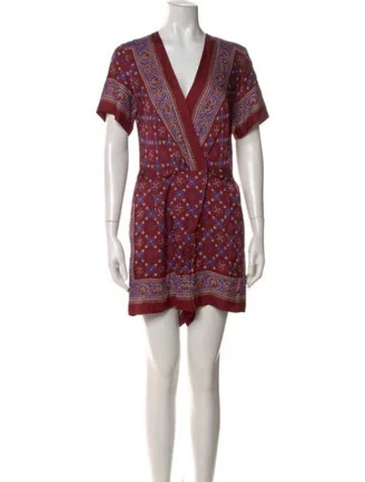 Pre-owned Sandro Printed V-neck Romper In Burgundy