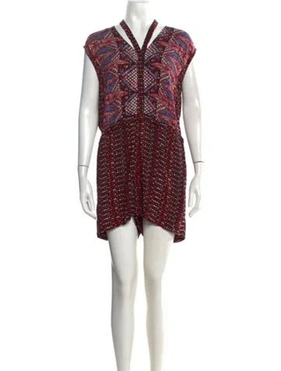 Pre-owned Sandro Printed V-neck Romper In Red