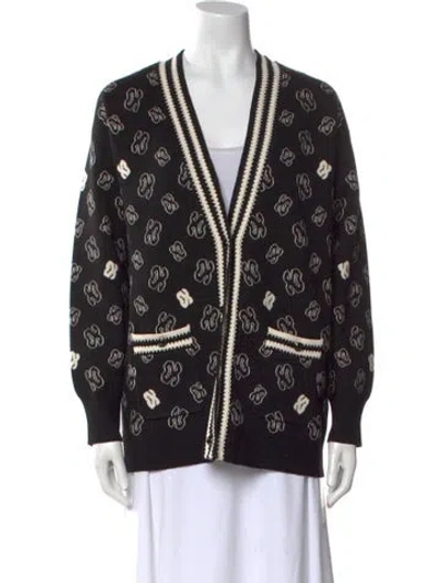 Pre-owned Sandro Printed V-neck Sweater In Black