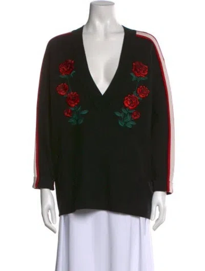 Pre-owned Sandro Printed V-neck Sweater In Black