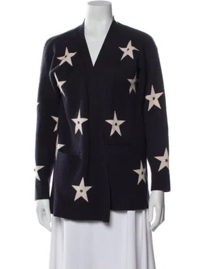 Pre-owned Sandro Printed V-neck Sweater In Blue