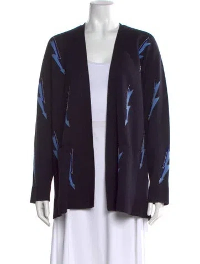 Pre-owned Sandro Printed V-neck Sweater In Blue