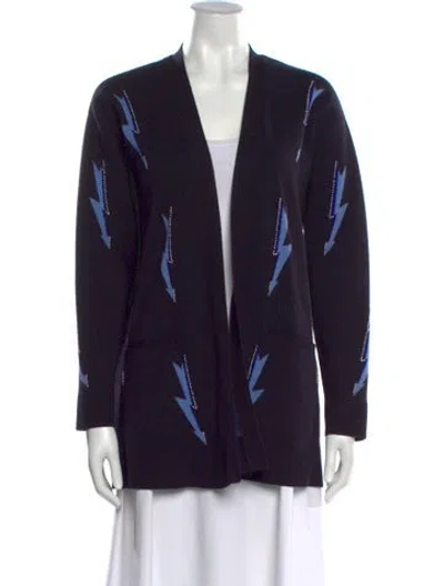 Pre-owned Sandro Printed V-neck Sweater In Blue
