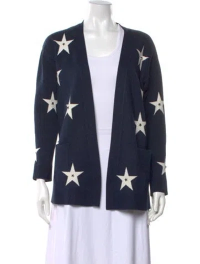 Pre-owned Sandro Printed V-neck Sweater In Blue