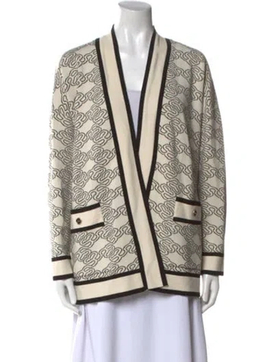 Pre-owned Sandro Printed V-neck Sweater In Neutral