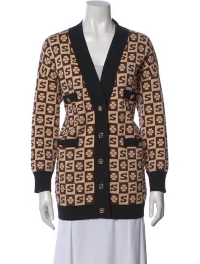 Pre-owned Sandro Printed V-neck Sweater In Neutral