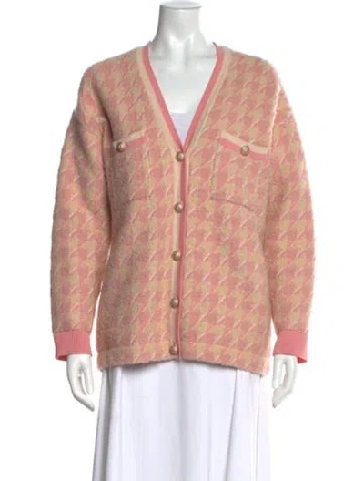 Pre-owned Sandro Printed V-neck Sweater In Pink