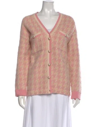 Pre-owned Sandro Printed V-neck Sweater In Pink