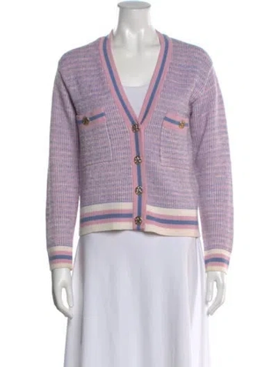 Pre-owned Sandro Printed V-neck Sweater In Purple