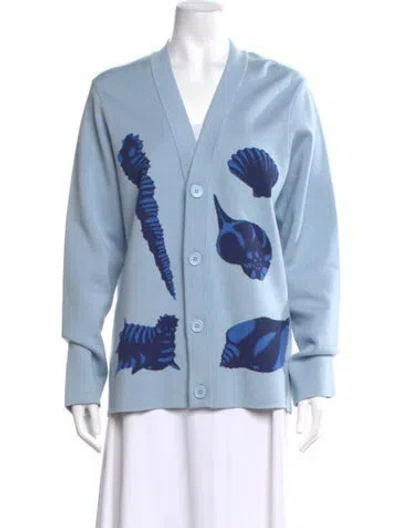 Pre-owned Sandro Printed V-neck Sweater W/ Tags In Blue