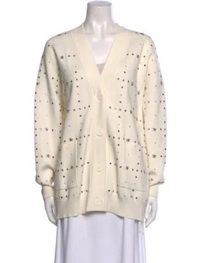 Pre-owned Sandro Printed V-neck Sweater In White