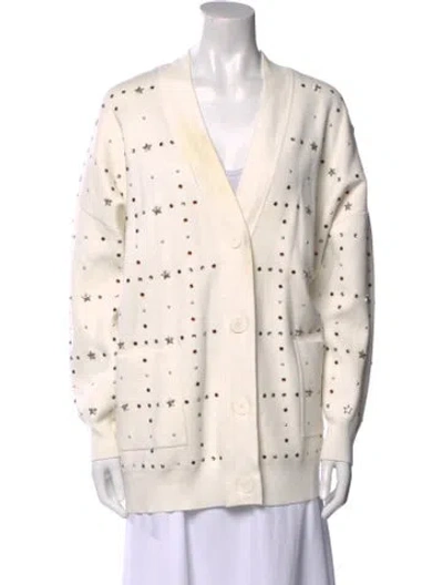 Pre-owned Sandro Printed V-neck Sweater In White