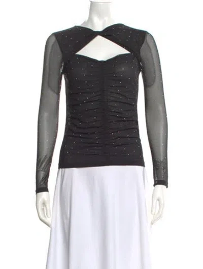 Pre-owned Sandro Printed V-neck Top In Black